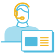 Piktogramm UEM Support Person mit Headset, davor ein Dokument