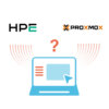 VMware-Ablösung: Symbolbild: In der Mitte ein Monitor, darüber eine Fragezeichen; links und rechts davon die Logos von HPE und Proxmox