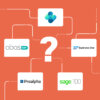 ERP-Software im Vergleich: Die Logos von BC, SAP B1, Sage 100, Proalpha und abas ERP angeordnet rund um ein Fragezeichen